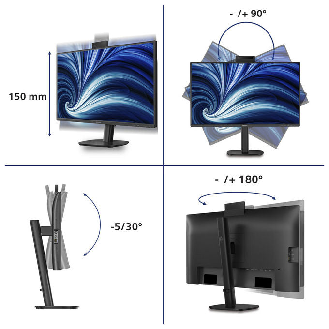 Philips monitor 27 pollici QHD IPS 2560x1440, 120 Hz, USB-C 90W, webcam pop-up Windows Hello, hub USB, ethernet, 27B2U3601H-00