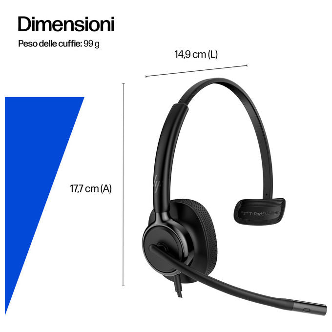 HP Poly cuffie stereo cablate Mission 425 USB, microfono integrato, nero, compatibile Windows, macOS, ChromeOS, Android, iOS