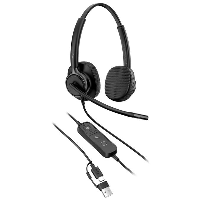 HP Poly Mission 425, cuffie cablate stereo USB, connessione USB Type-C e Type-A, compatibili Windows, macOS, nero