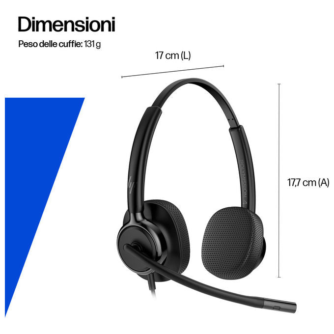 HP Poly Mission 425, cuffie cablate stereo USB, connessione USB Type-C e Type-A, compatibili Windows, macOS, nero