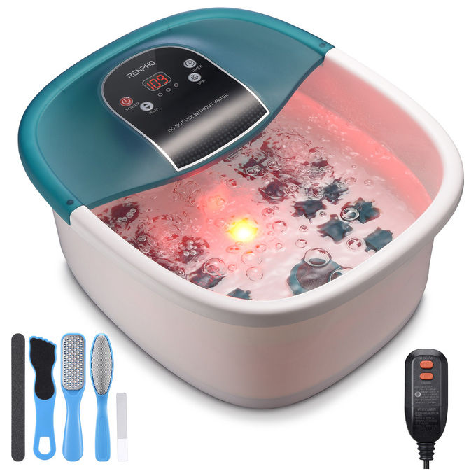 Renpho idromassaggiatore plantare R-X002, foot spa con riscaldamento, 22 rulli massaggianti, 3 modalita', kit pedicure incluso, verde