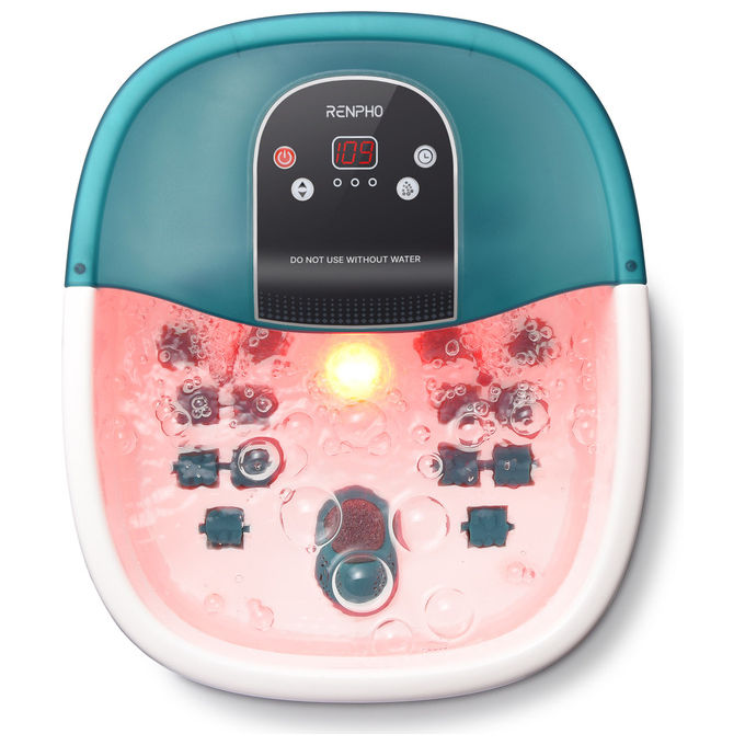 Renpho idromassaggiatore plantare R-X002, foot spa con riscaldamento, 22 rulli massaggianti, 3 modalita', kit pedicure incluso, verde