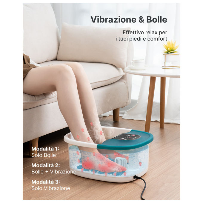 Renpho idromassaggiatore plantare R-X002, foot spa con riscaldamento, 22 rulli massaggianti, 3 modalita', kit pedicure incluso, verde