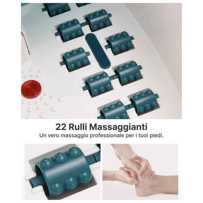 Renpho idromassaggiatore plantare R-X002, foot spa con riscaldamento, 22 rulli massaggianti, 3 modalita', kit pedicure incluso, verde