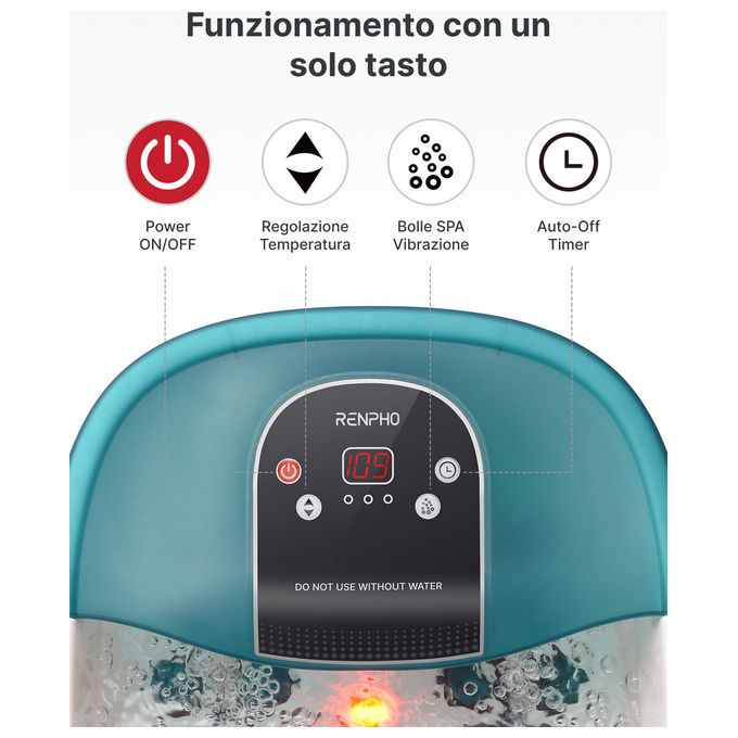Renpho idromassaggiatore plantare R-X002, foot spa con riscaldamento, 22 rulli massaggianti, 3 modalita', kit pedicure incluso, verde