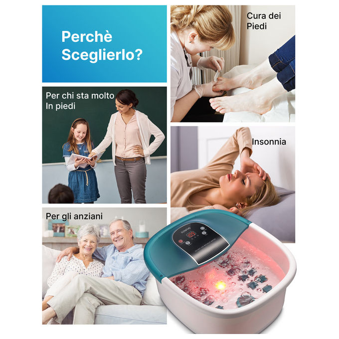 Renpho idromassaggiatore plantare R-X002, foot spa con riscaldamento, 22 rulli massaggianti, 3 modalita', kit pedicure incluso, verde
