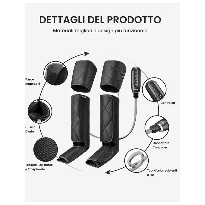 Renpho massaggiatore gambe Aeria Ultimate Thermal 2, compressione ad aria, funzione calore, 6 modalita', 4 intensita', nero