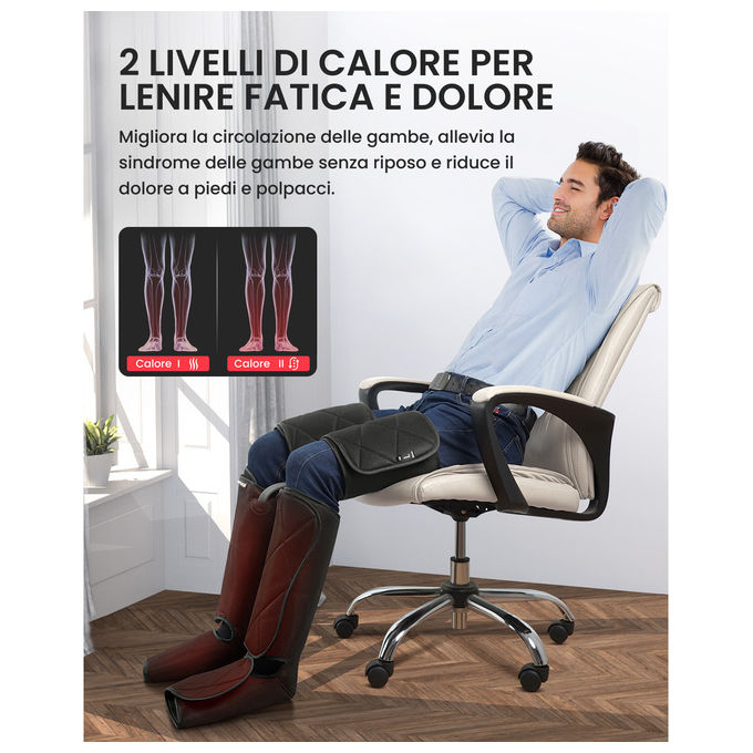 Renpho massaggiatore gambe Aeria Ultimate Thermal 2, compressione ad aria, funzione calore, 6 modalita', 4 intensita', nero