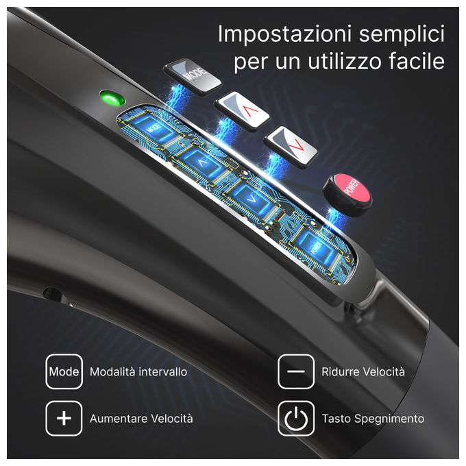 Renpho EM2018C, massaggiatore a percussione senza fili, manico lungo, 5 testine, 5 velocita', base di ricarica, nero