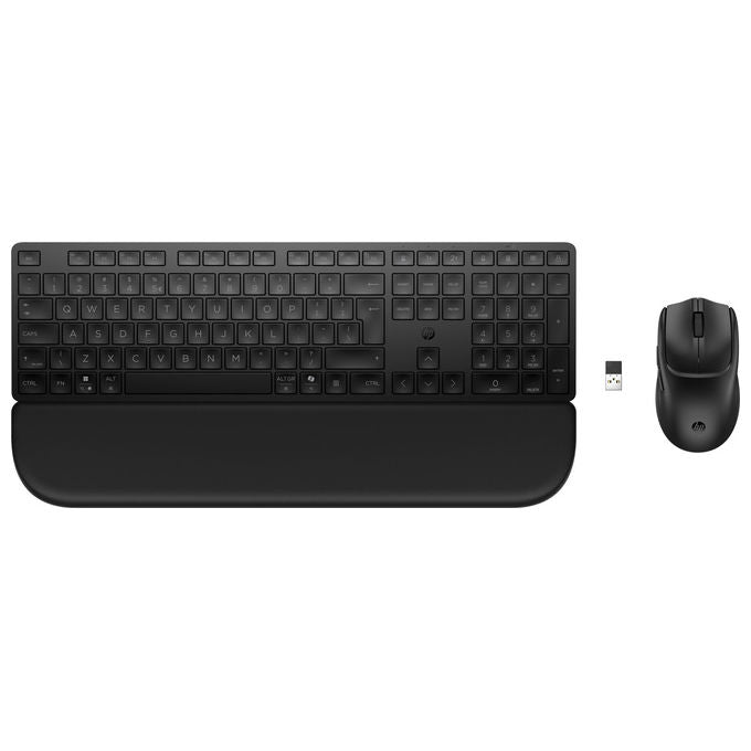 HP set tastiera e mouse 585C, wireless dual-mode, multi-dispositivo, poggiapolsi magnetico, tasti silenziosi, layout italiano, nero