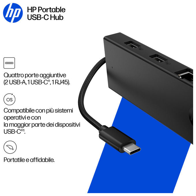 HP hub USB-C portatile, compatto, compatibile Windows, macOS, ChromeOS, Android, iPadOS