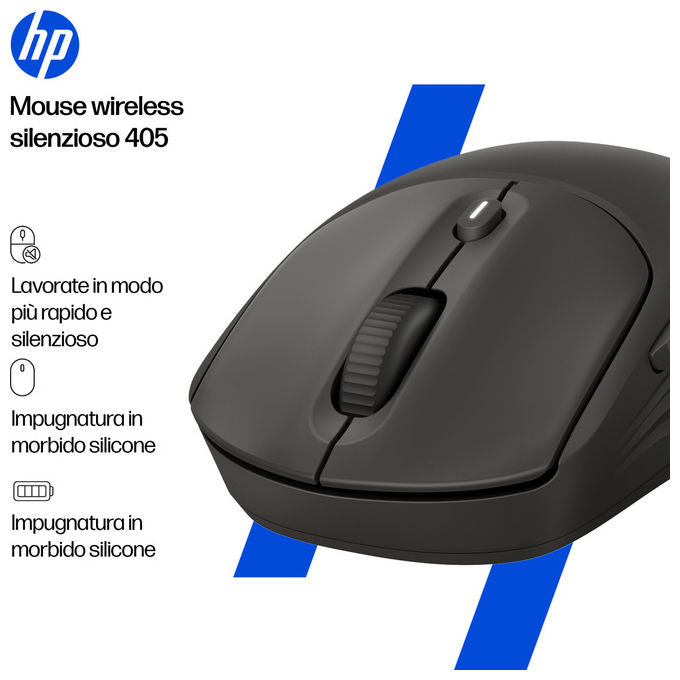 HP mouse wireless silenzioso 405, ottico, ambidestro, Bluetooth 5.2, 1200 DPI, 5 tasti, batteria 24 mesi, nero