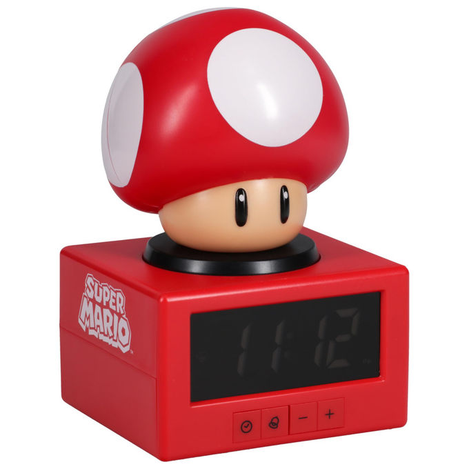 Paladone sveglia digitale Super Mario fungo, luce notturna, funzione snooze, prodotto ufficiale Nintendo, 16 cm