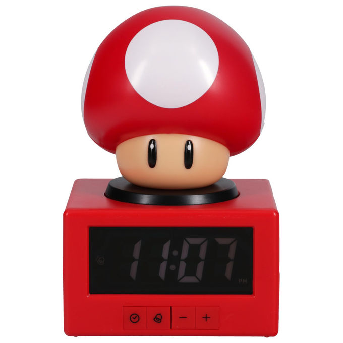 Paladone sveglia digitale Super Mario fungo, luce notturna, funzione snooze, prodotto ufficiale Nintendo, 16 cm