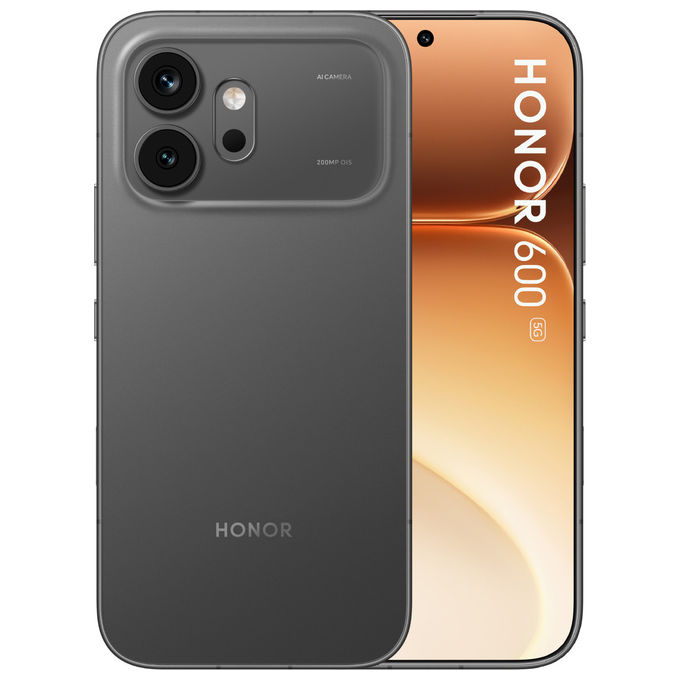 Honor 600 smartphone 5G, 6.57'' AMOLED 120Hz, Snapdragon 7 Gen 4, 8 GB RAM, 256 GB, 200 MP, batteria 6400 mAh, IP68, nero