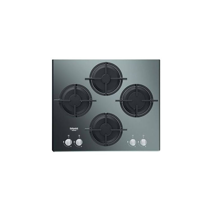 Hotpoint Ariston HAGS 61S-BK piano cottura a gas da incasso, 4 fuochi, superficie in vetro nero griglie in ghisa 60 cm