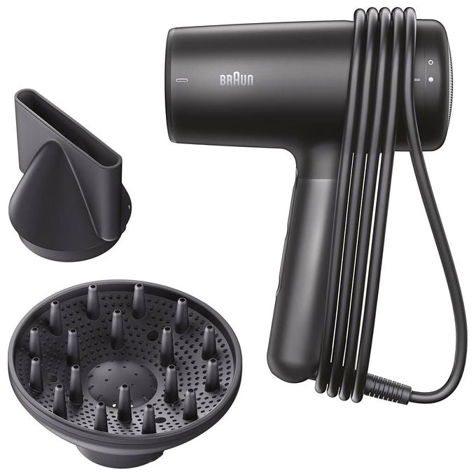 Braun asciugacapelli HD4.1, 2200 W, funzione ionica, 3 velocita', getto freddo, concentratore, nero