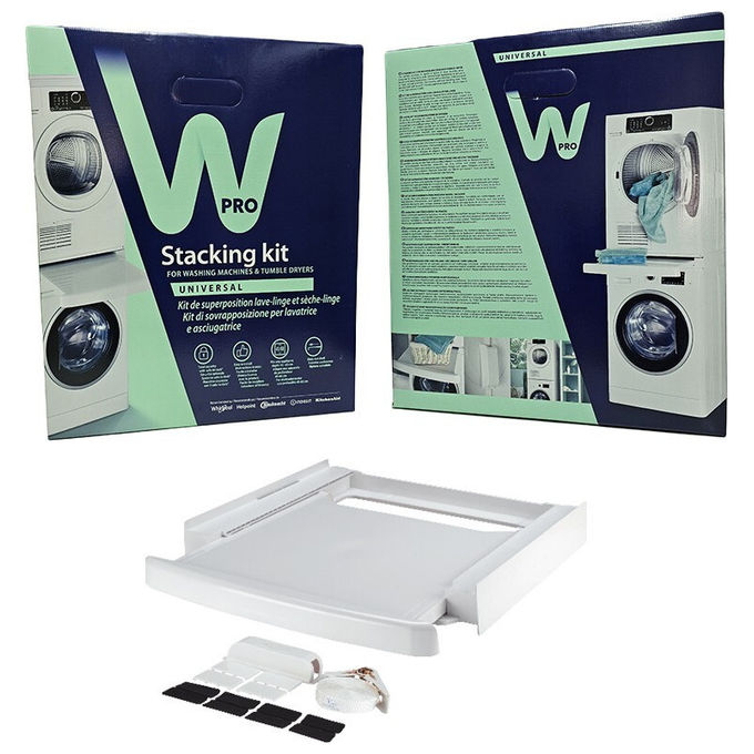 Wpro kit di sovrapposizione universale SKN101, lavatrice e asciugatrice, piano di lavoro estraibile, 60x60 cm, bianco