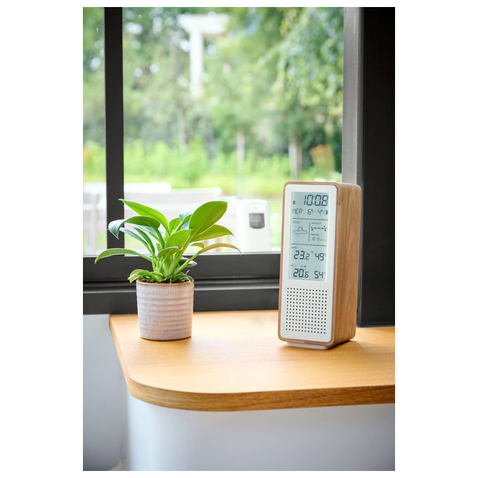 Thomson altoparlante Bluetooth con stazione meteo, WS102TWH, 15W, radio FM, temperatura interna ed esterna, qualita' aria, bianco