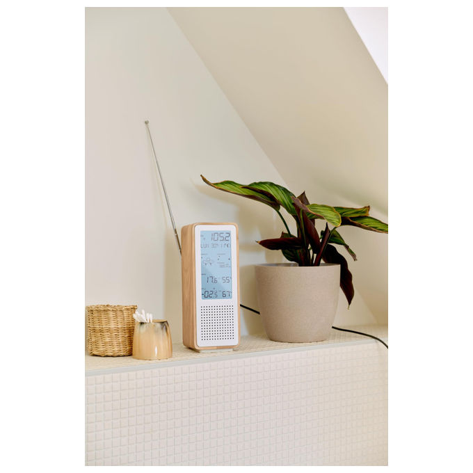 Thomson altoparlante Bluetooth con stazione meteo, WS102TWH, 15W, radio FM, temperatura interna ed esterna, qualita' aria, bianco