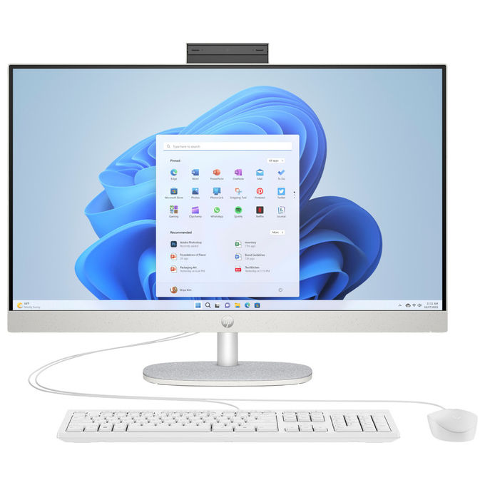 HP All-in-One 27 pollici, AMD Ryzen 7 7730U, 16 GB RAM, SSD 512 GB, schermo Full HD IPS, Windows 11 Home, Wi-Fi 6, Bianco