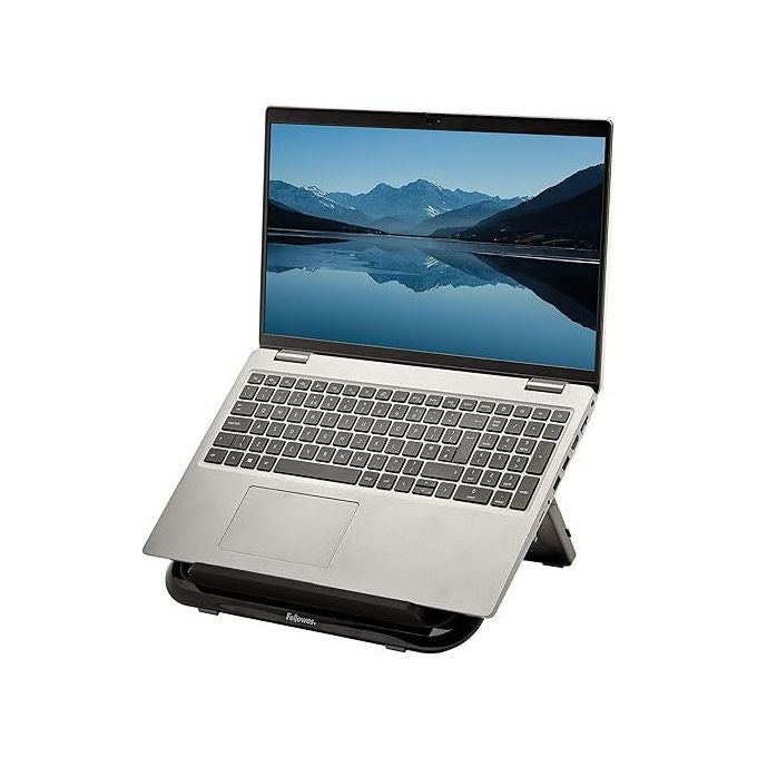 Fellowes Alumia supporto per laptop, ergonomico, pieghevole, regolabile in altezza e inclinazione, alluminio riciclato, fino a 15'', nero