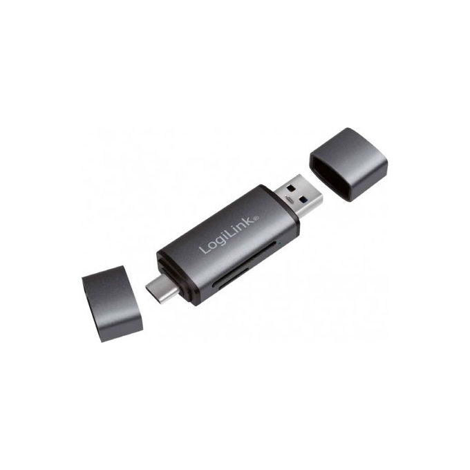 Logilink lettore di schede USB 3.2 Gen 1, SD e MicroSD, connessioni USB-C e USB-A, fino a 5 Gbps, alluminio grigio scuro