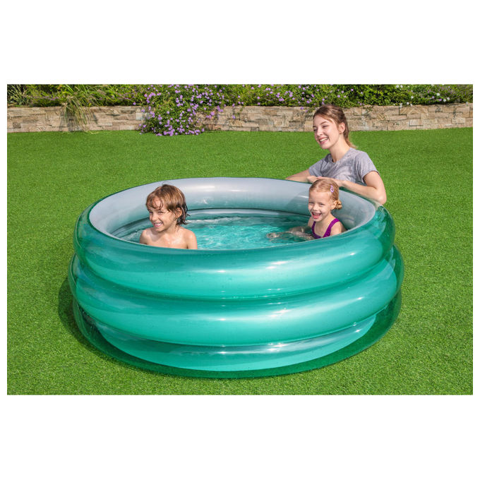 Bestway piscina gonfiabile tonda 51041, 3 anelli, effetto metallico, diametro 152 cm, altezza 51 cm, 445 L, blu