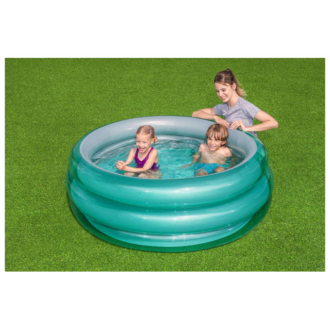 Bestway piscina gonfiabile tonda 51041, 3 anelli, effetto metallico, diametro 152 cm, altezza 51 cm, 445 L, blu
