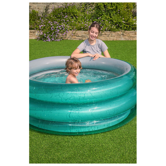 Bestway piscina gonfiabile tonda 51041, 3 anelli, effetto metallico, diametro 152 cm, altezza 51 cm, 445 L, blu