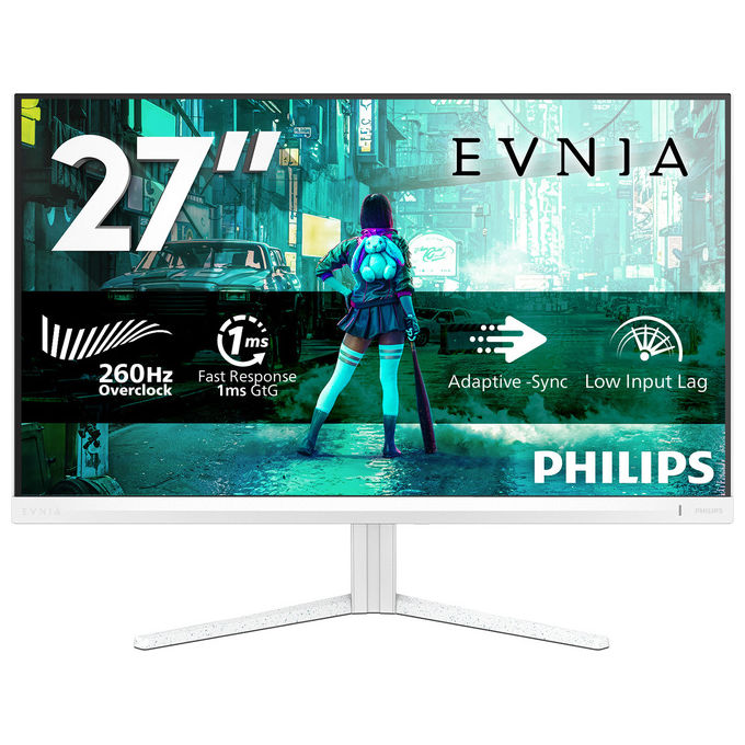 Philips monitor gaming 27M2N3201PL-00, 27 pollici Full HD, Fast IPS, 260 Hz, 1 ms, HDR10, Adaptive Sync, bianco