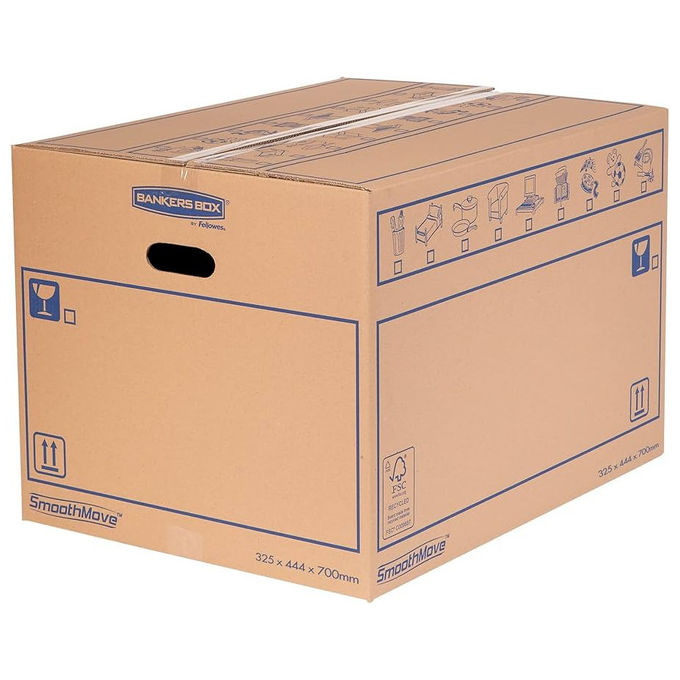 Fellowes scatole per trasloco SmoothMove, 67L, cartone ondulato doppio strato, maniglie integrate, FSC, 35x35x55 cm, confezione da 10