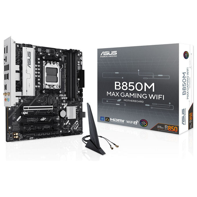 ASUS scheda madre B850 MAX GAMING WIFI, socket AM5, chipset AMD B850, DDR5, PCIe 5.0, 3 slot M.2, Wi-Fi 6E, ATX, nera