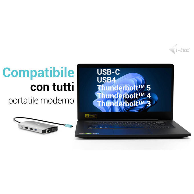 I-tec docking station usb-c, 3 monitor, hdmi, displayport, vga, power delivery 100w, gigabit ethernet, 5 porte usb, 4k, plug and play