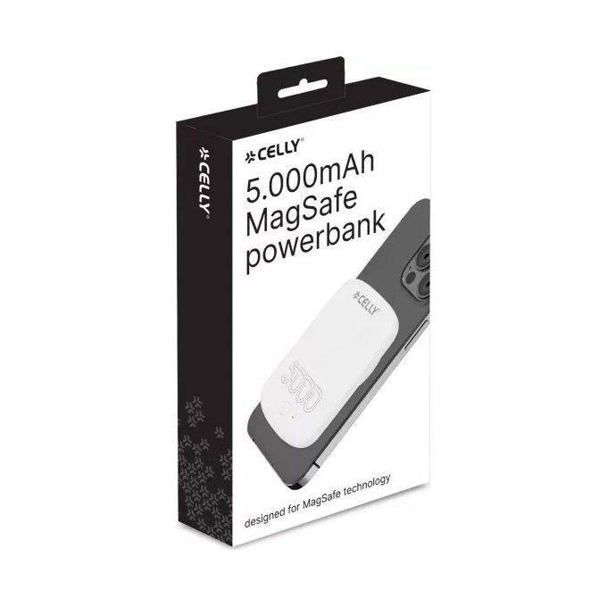 Celly power bank 5000 mAh MagSafe, ricarica wireless 15W, uscita USB-C 20W, alluminio e silicone, blu