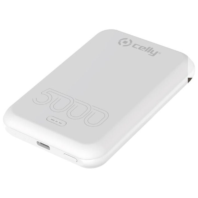 Celly MAGPBMATCH5OR – Power Bank MagSafe 5000 mAh, Ricarica Wireless 15W, USB-C 20W, LED, colore Arancione