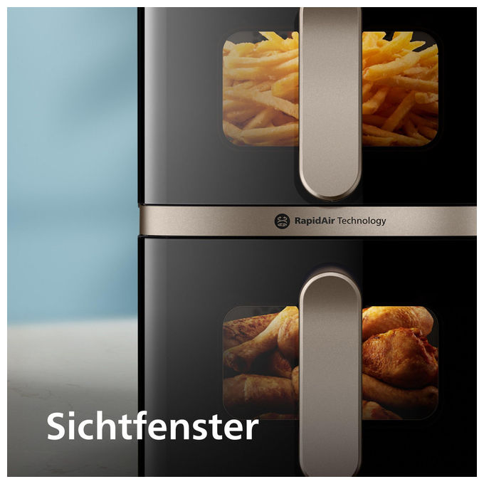 Philips airfryer serie 4000 doppio cestello verticale, 10 l, 2750 w, 13 modalita', rivestimento ceramica, touch, bianco