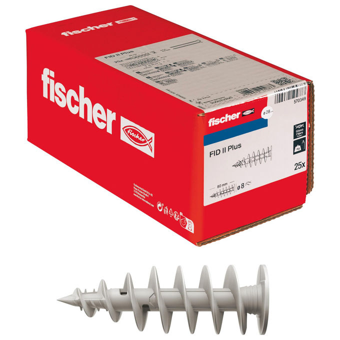 Fischer tassello isolante FID II Plus 80 mm, per cappotto termico, punta autoforante TX40, plastica rinforzata fibra vetro, 25 pezzi