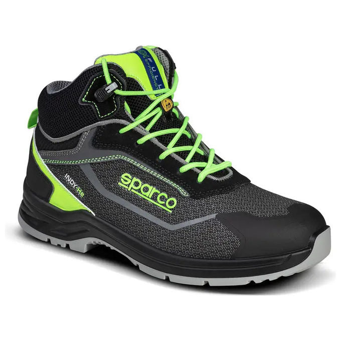 Sparco 07539 Indy Ranger Scarpe Antinfortunistiche S3S ESD SR LG FlexGrip+ Antistatiche Taglia 39 colore Nero Verde Fluorescente