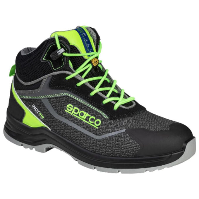 Sparco 07539 Ranger Scarpa Antinfortunistica Alta S3S ESD LG Metal Free Puntale in Vetroresina Suola Antiscivolo Flessibile colore Nero Verde