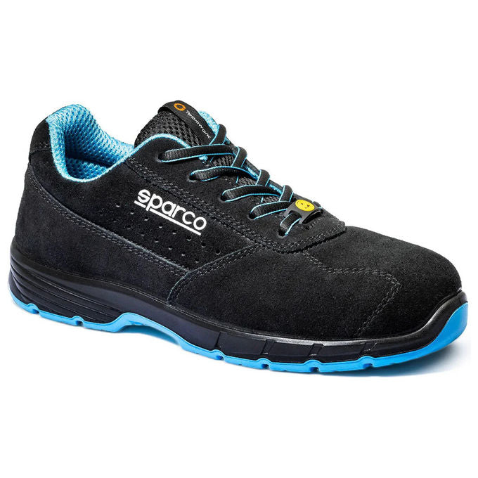 Sparco scarpe antinfortunistiche Horizon Moreno, S1PS ESD SR FO, puntale composito, suola antiscivolo, uomo donna, nero azzurro, taglia 38