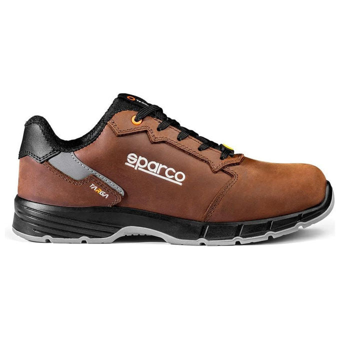 Sparco scarpe antinfortunistiche Targa Nino S3S, uomo donna, puntale vetroresina 200J, ESD antistatica, suola antiscivolo SR FO, metal free, marrone nero