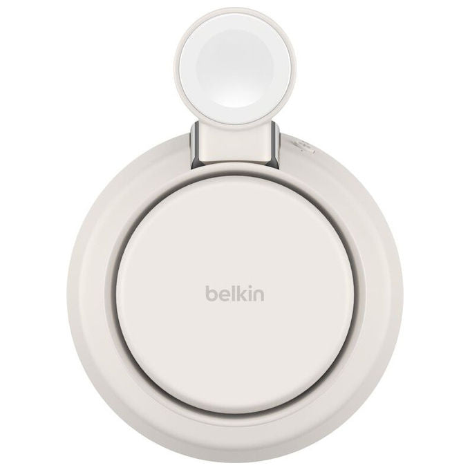 Belkin dock di ricarica magnetica 3 in 1 Qi2 25W, UltraCharge Pro, iPhone Apple Watch AirPods, ChillBoost, sabbia