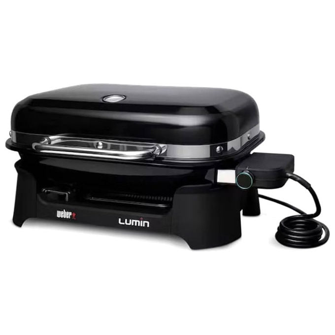 Weber Lumin barbecue elettrico, 315 °C, griglie in ghisa smaltata, piancha inclusa, 49x33 cm, per 4-8 persone, nero