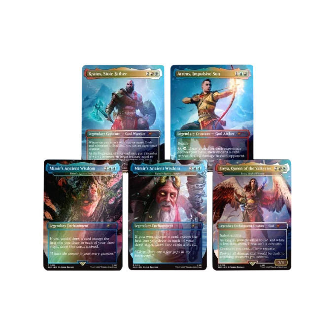 Magic: The Gathering, Secret Lair x God of War Norse, 4 carte nonfoil, Kratos, Atreus, Mimir reversibile, Freya, lingua inglese