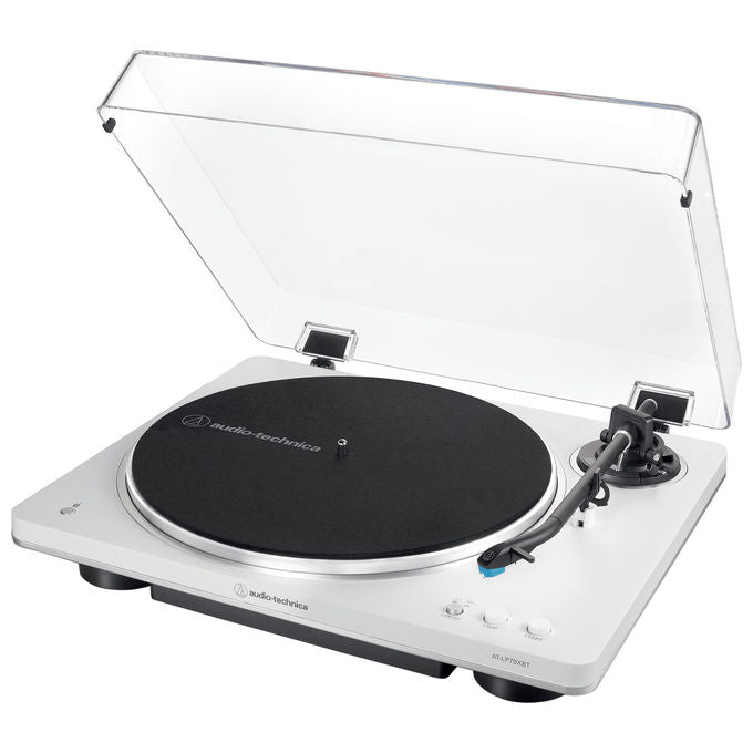 Audio-Technica AT-LP70XBTWS Giradischi Automatico Bluetooth 5.2 Trasmissione a Cinghia 33 1-3 45 rpm colore Argento Bianco
