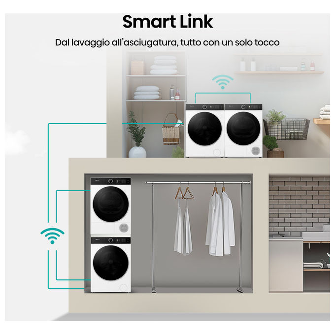 Hisense WF5I8043BWF Lavatrice Frontale 8 Kg 1400 rpm Classe A Vapore Wi-Fi Inverter (85x60x47 cm) colore Bianco