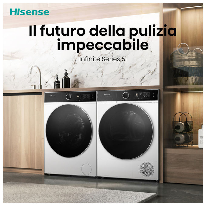 Hisense WF5I8043BWF Lavatrice Frontale 8 Kg 1400 rpm Classe A Vapore Wi-Fi Inverter (85x60x47 cm) colore Bianco
