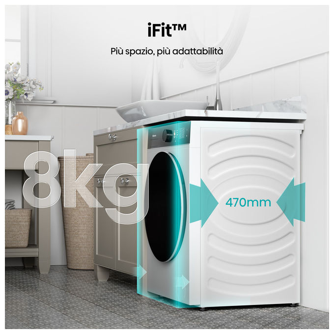 Hisense WF5I8043BWF Lavatrice Frontale 8 Kg 1400 rpm Classe A Vapore Wi-Fi Inverter (85x60x47 cm) colore Bianco