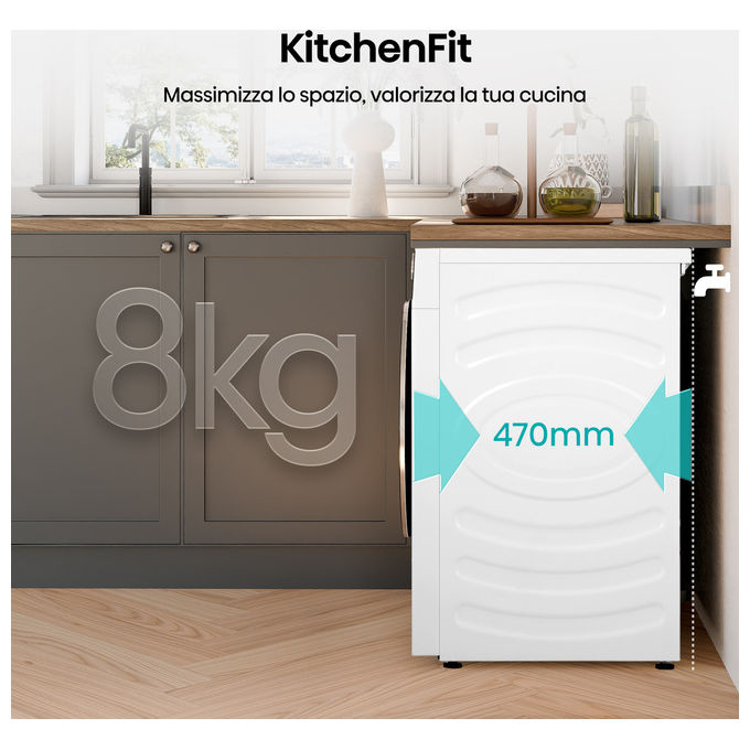Hisense WF5I8043BWF Lavatrice Frontale 8 Kg 1400 rpm Classe A Vapore Wi-Fi Inverter (85x60x47 cm) colore Bianco